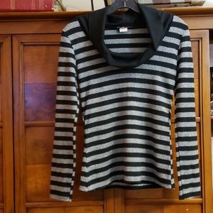 Puzzle Long Sleeve Silver & Black Blouse